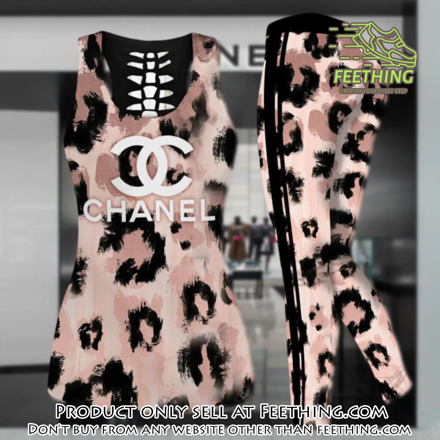 Chanel leopard tank top leggings set luxury brand for women yoga gym ft4812980